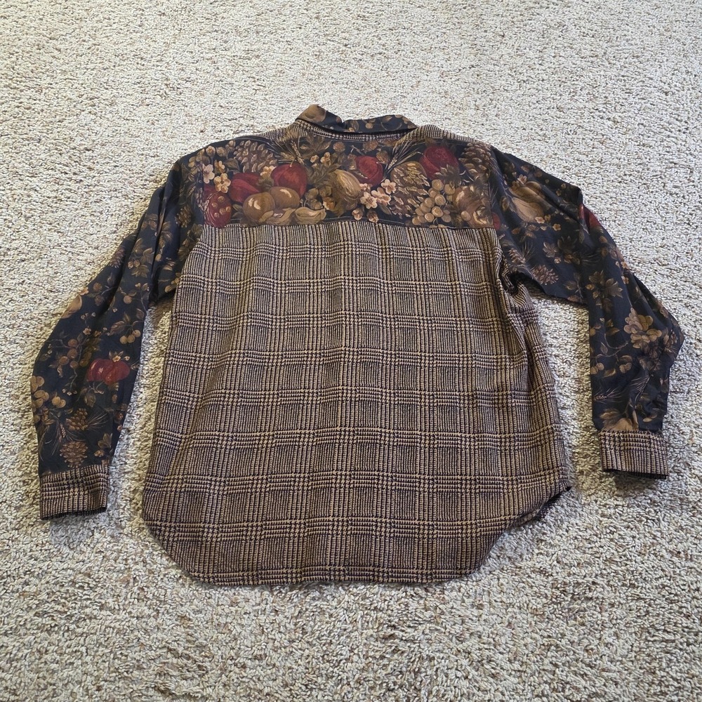 Vintage‎ On The Verge Shirt Womens Medium Brown Plaid Floral Button Up USA - Picture 7 of 7